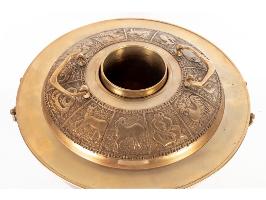 Large Brass Hot Pot With Pierced Base And Decorative Lid