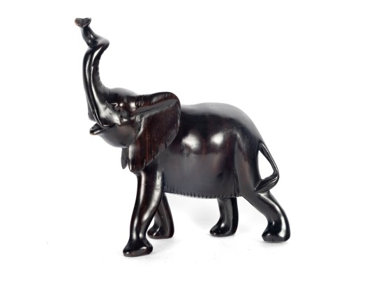 African Ebony Wood Carved Elephant Figure