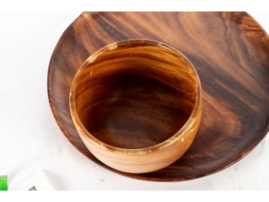 Mid-Century Modern Hand-Turned Wooden Bowl And Charger Set