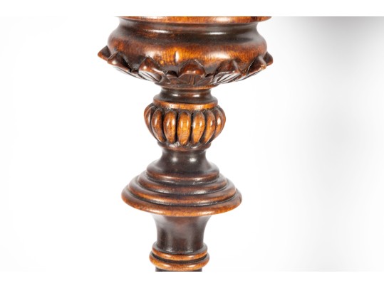 Pair Of Turned Mahogany Church Candlesticks