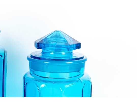 Turquoise Blue Glass L.E. Smith Canisters