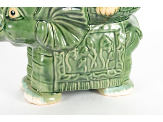 Mid Century Majolica Style Pottery Elephant Planter