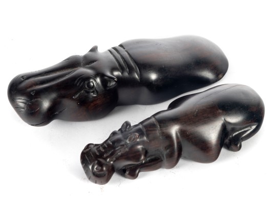 Two Ebony Wood Hippopotamus Carvings