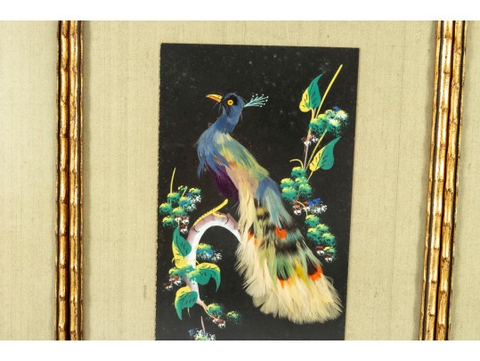 Four Chinese Feather Framed Art Panels