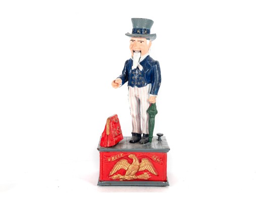 Uncle Sam Cast Iron Mechanical Bank Reproduction
