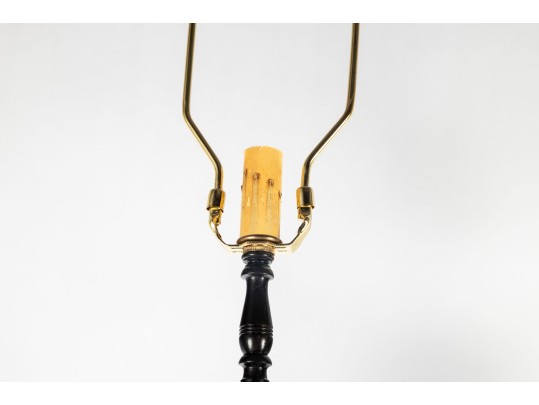Pair Of Antique Amber Glass And Cast Brass Column Lamps
