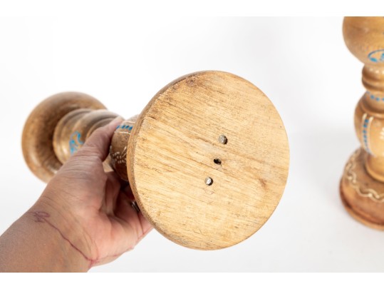 Handpainted Wood Candle Holders