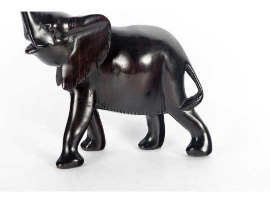 African Ebony Wood Carved Elephant Figure