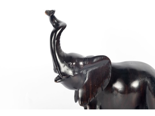 African Ebony Wood Carved Elephant Figure