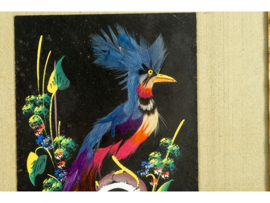 Four Chinese Feather Framed Art Panels