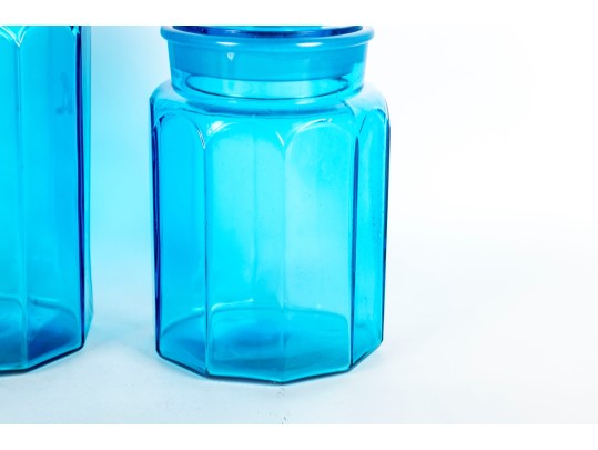 Turquoise Blue Glass L.E. Smith Canisters