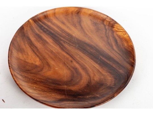 Mid-Century Modern Hand-Turned Wooden Bowl And Charger Set