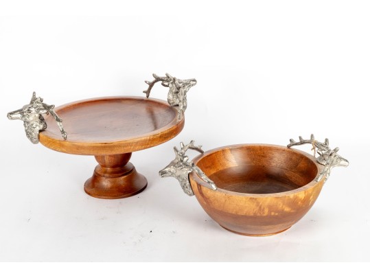 Object D'art Elk Head Pedestal Stand & Bowl