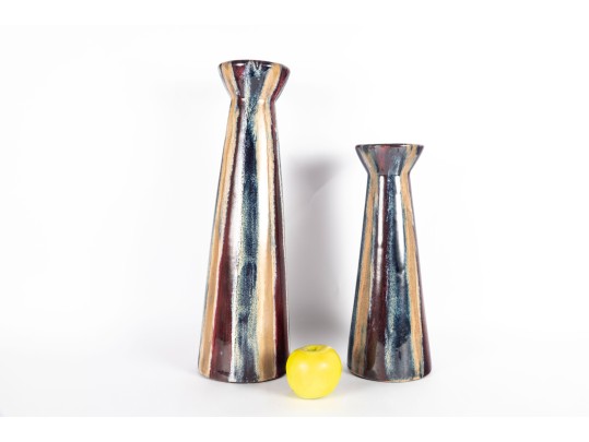 Pair Of Large Glazed Ceramic Candlestick Towers