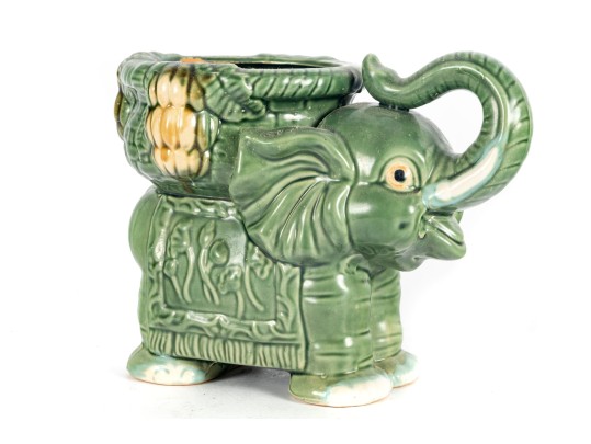 Mid Century Majolica Style Pottery Elephant Planter