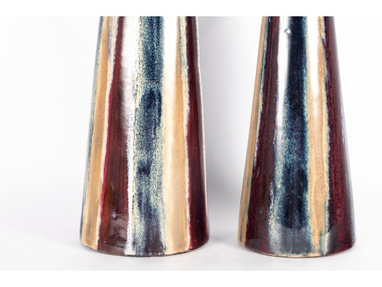 Pair Of Large Glazed Ceramic Candlestick Towers