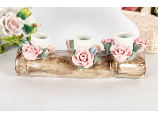 Lot Of Three Asian Porcelain Floral Decor Pieces