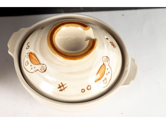 Pair Of Japanese Ceramic Donabe Hot Pots With Lids