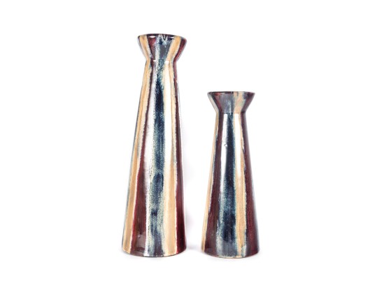 Pair Of Large Glazed Ceramic Candlestick Towers