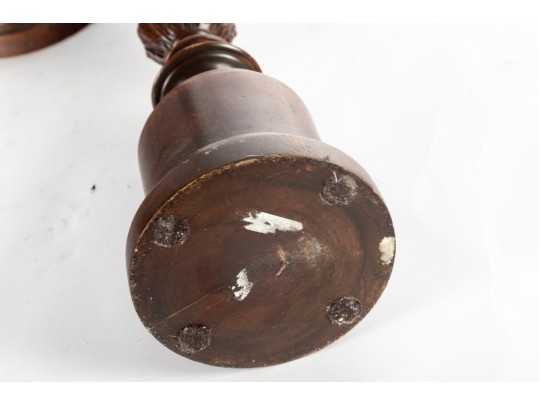 Pair Of Turned Mahogany Church Candlesticks