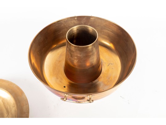 Large Brass Hot Pot With Pierced Base And Decorative Lid