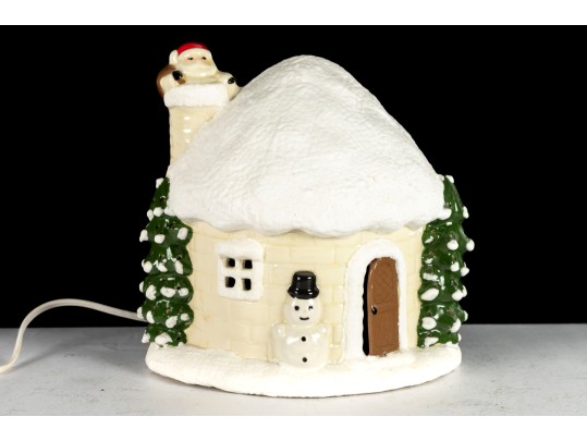 Vintage Christmas Ceramic Santa Claus House Lamp