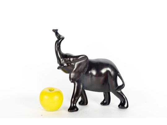 African Ebony Wood Carved Elephant Figure