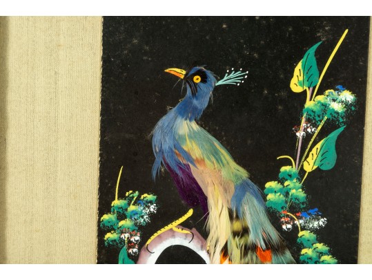 Four Chinese Feather Framed Art Panels