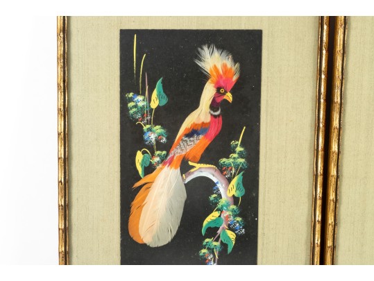 Four Chinese Feather Framed Art Panels