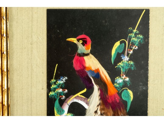 Four Chinese Feather Framed Art Panels