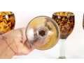 Six Handmade Tortoise Shell Amber Glass Wine Goblets