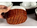 Set Of Four Porcelain Rabbit Covered Dishes With Wicker Holders