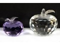 Pair Of Faceted Crystal Apple Paperweights