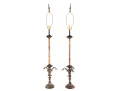 Pair Of Antique Amber Glass And Cast Brass Column Lamps
