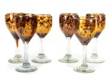 Six Handmade Tortoise Shell Amber Glass Wine Goblets