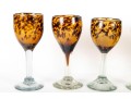 Six Handmade Tortoise Shell Amber Glass Wine Goblets