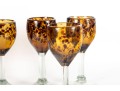 Six Handmade Tortoise Shell Amber Glass Wine Goblets