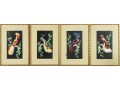 Four Chinese Feather Framed Art Panels
