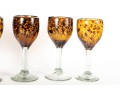 Six Handmade Tortoise Shell Amber Glass Wine Goblets