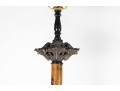 Pair Of Antique Amber Glass And Cast Brass Column Lamps