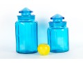 Turquoise Blue Glass L.E. Smith Canisters
