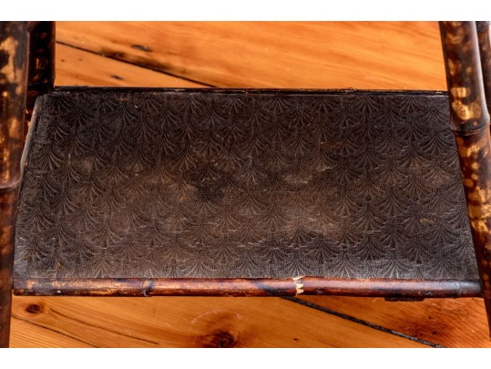 Antique Bamboo Framed Painted Two Tiered End Table