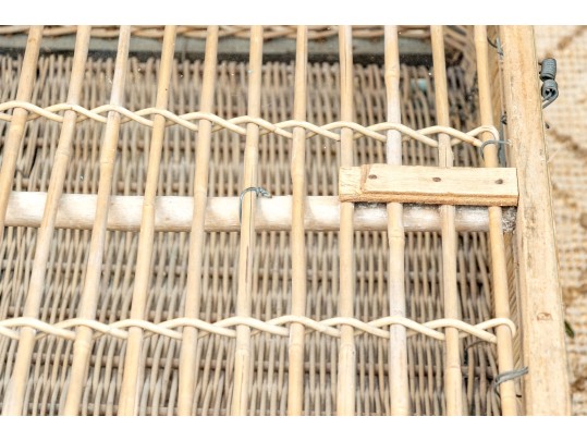 Vintage Rattan And Bamboo Glass Top Table Cocktail Table On Large Casters