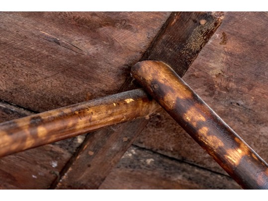 Antique Bamboo Framed Painted Two Tiered End Table