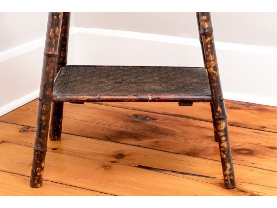 Antique Bamboo Framed Painted Two Tiered End Table