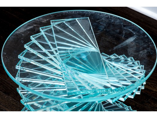 Set Of Two Exceptional Glass Pedestal Tables