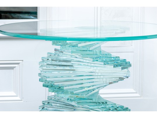 Set Of Two Exceptional Glass Pedestal Tables