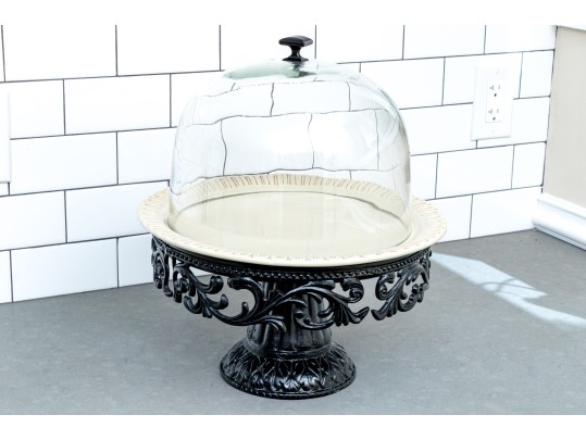 Ornate Cake Display Stand With Glass Cloche