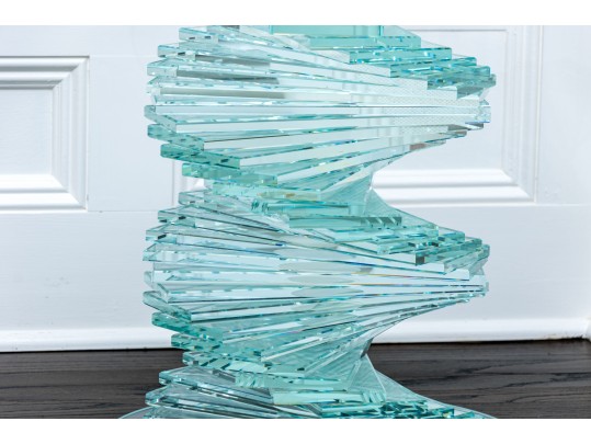 Set Of Two Exceptional Glass Pedestal Tables