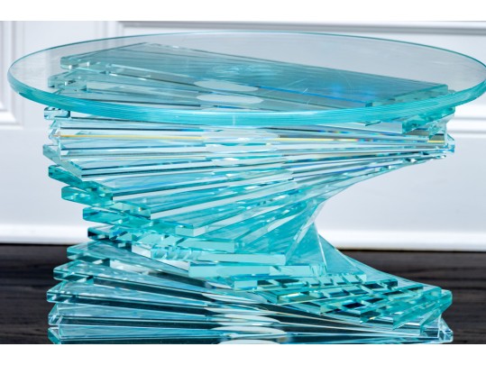 Set Of Two Exceptional Glass Pedestal Tables